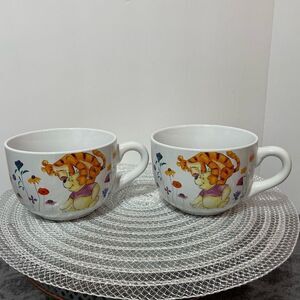 Disney Winnie the Pooh Among the Flowers Soup Mugs with handle set of 2 NWT